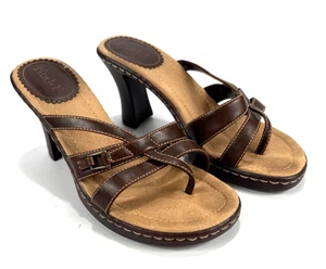 VTG 90s y2k Mudd Brown Strappy Sandal Block Heel Chunky Faux Vegan Leather 8.5M - Picture 1 of 11