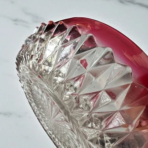 Vintage Indiana Glass Diamond Point Ruby Flashed Bowl – Mid Century Glass Dish - Picture 1 of 9