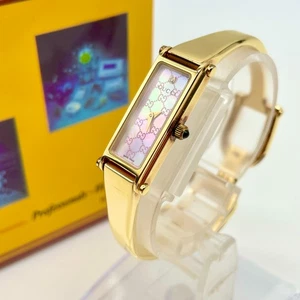 GUCCI Reloj Cuarzo 1500 L Rosa Concha Cuadrante GG Dorado Para Mujer De Colección Auténtico - Imagen 1 de 18
