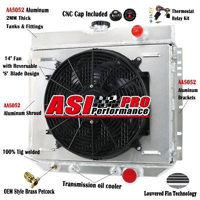 3-ROW Radiator+Shroud Fan+Relay For 67-70 Ford Mustang,66-70 Ford Falcon AT MT Foto 1 de 4