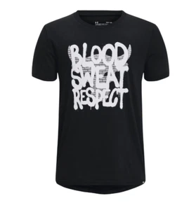 Under armour Project Rock T Shirt Youth Boys XL PR Blood Sweat Respect Gym Black - Picture 1 of 3