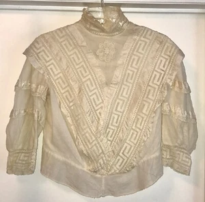ANTIQUE VICTORIAN COTTON LACE, NET AND SILK RIBBON SHIRTWAIST BLOUSE - Picture 1 of 12
