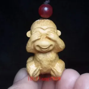 Japanese boxwood Carved Lovely Monkey statue haversack mobile Netsuke Gift 3.4CM - Picture 1 of 7