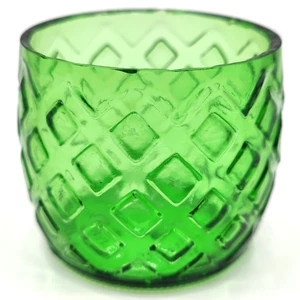 Votivkerzenhalter aus grünem Pressglas - Diamantschliff / Webmuster - Bild 1 von 5