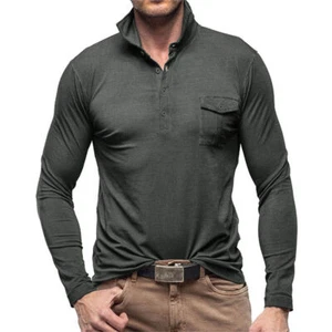 Polo uomo manica lunga slim fit nuova vintage camicie casual golf shirt - Foto 1 di 32