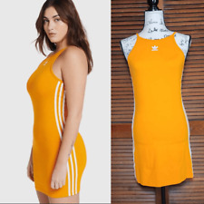 New Adidas Adicolor Classics Yellow Summer Mini Dress Size Medium Three Stripe