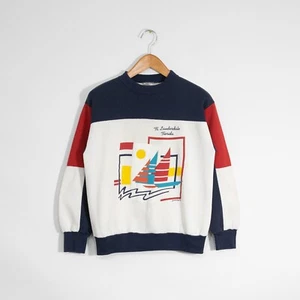 Vintage 80s Ft Lauderdale Sweatshirt Size Medium - Colorblock Florida Distressed - Picture 1 of 8