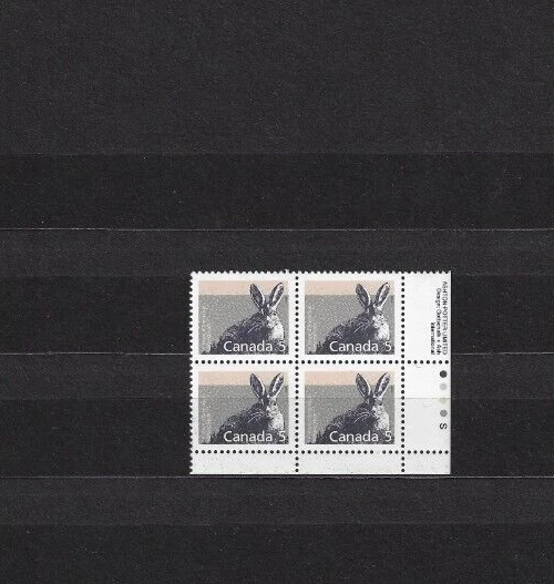 Canadá SC# 1158- Bloque de placas de liebre LR MNH 1988 valor gato $1,25 Foto 1 de 1
