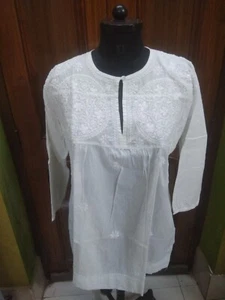 SPECIALIZATION 2XL 46" HANDMADE CHIKAN EMBROIDERY 100% COTTON TOP HANDMADE KURTI - Picture 1 of 6