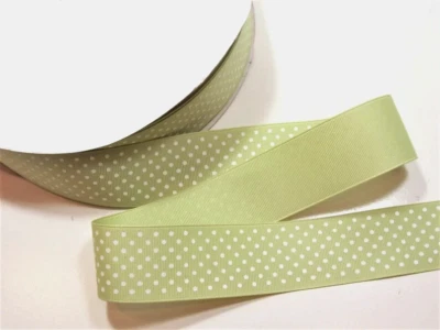 Confetti Dot Grosgrain Ribbon 1 1/2" wide x 7 yards Celadon Green White B54 - Image 1 of 4
