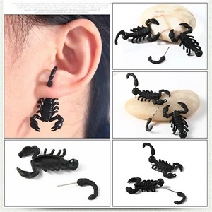 Black Alloy Scorpion Ear Stud Fashion Punk Rock Screwback Piercing Earrings - Picture 1 of 7