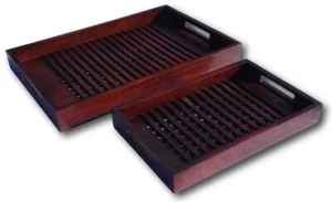 Zweier Set robuste rechteckige Butlerschalen aus Holz mit Lattenrost - Bild 1 von 2