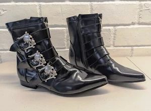 Demonia Brogue 06 Black Nappa Vegan Leather Winklepicker Beatle Ankle Boot - Picture 1 of 11