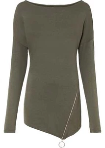 Trendy Camiseta Larga Dobladillo Asimétrico T. 44/46 Oliva Oscuro Mujer Camiseta Nuevo - Imagen 1 de 1