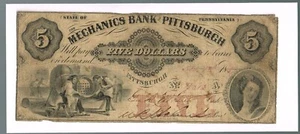MECHANICS BANK OF PITTSBURGH $5 DEC. 1, 1857 RARE NOTE WITH PRE-CIVIL WAR DATE - Picture 1 of 3