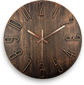 12 Inch Wall Clock Silent Non Ticking Modern Style Decor for Home Office Brown - Picture 1 of 12