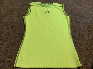 Boys UNDER ARMOUR HEAT GEAR UPF 50+ fitted tank top sleeveless shirt YLG L Neon - Picture 1 of 5