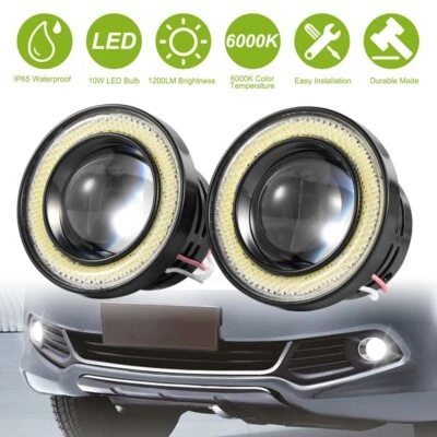 2PCS 2.5" Car Fog Light LED Projector COB Halo Angel Eye Ring DRL Driving Bulbs - Image 1 of 4