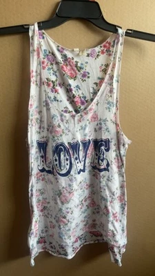 CAMISETA SIN MANGAS CALIFORNIA GYPSY XL BLANCA FLORAL AMOR Foto 1 de 4
