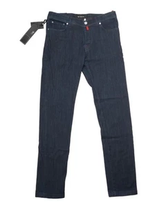 Jeans Kiton $1.480 nuovi con etichette blu scuro 5 tasche bottoni mosca slim cotone elasticizzato 34 US - Foto 1 di 9