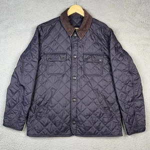 Barbour Tinford Jacket Men’s Large Blue Quilted Corduroy Collar Outdoor - Picture 1 of 18