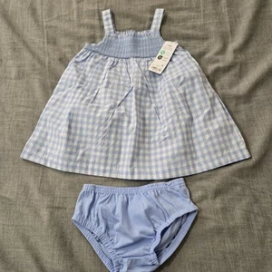 TODDLER GIRLS CARTER'S BLUE CHECKERED SMOCKED DRESS SET SIZE 3-6 MONTHS Bloomers - Picture 1 of 3