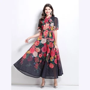 Real Shot Sommer neu Damen Urlaub Retro Blumen Puffärmel langer Rock Kleid - Bild 1 von 16