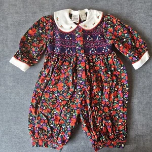 Vintage Sarah Louise Baby Romper 3M Floral Smocked Embroidery England 100 Cotton - Picture 1 of 10