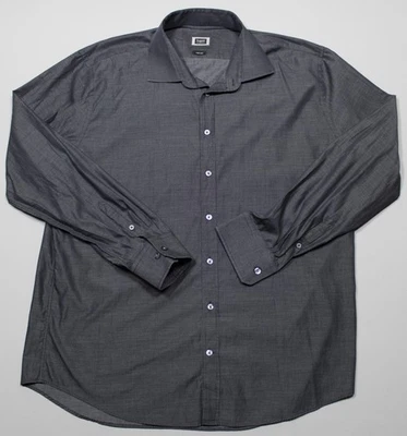 布加迪衬衫男式 2XL 灰色易护理长袖纽扣前连衣裙 45/46 — 第 1/4 张图片