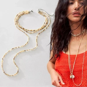 Free People Glass Beads Layered Choker Necklace Summer Dive Ivory NWT Bohemian - Picture 1 of 12