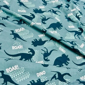 Tela de spandex de nailon de fondo azul marino dinosaurios 4 vías elástica por ya - Imagen 1 de 6