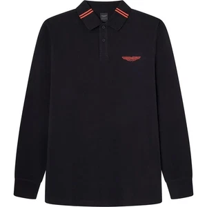 New Men's Hackett Aston Martin Stretch Wings Polo Shirt Embossed Long Sleeve L - Picture 1 of 2