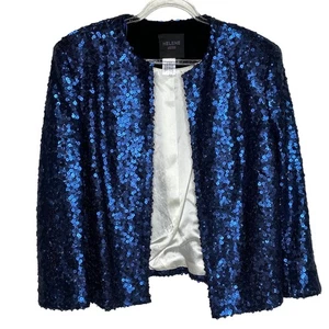 Helene London Womens Size Small Blue Sequin Open Front Blazer Jacket - Picture 1 of 8