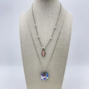 Vintage Necklace Lot of 2 Sterling Silver 925 Murano Art Glass and Pink Shell - Picture 1 of 14