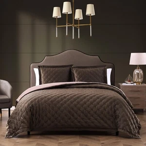 3-teiliges Samt King Bettdecken-Set 100 % Polyester - Tabak Seide - Bild 1 von 7