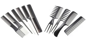 10 pcs Professional Hair Styling Comb Set Black Brush Barbers Hairdressing Pik - Picture 1 of 2