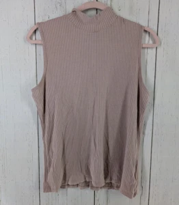 Rachel Zoe Größe XL Damen beige geripptes ärmelloses Tanktop mit Stehkragen - Bild 1 von 8