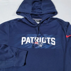 Nike Therma Fit Mens Sz M New England Patriots Navy Hoodie Sweatshirt NFL Logo - Picture 1 of 15