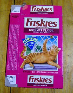 RARE vintage 1980s FRISKIES cat food box Carnation CO KITTY GRAPHICS old package - Picture 1 of 2
