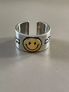 Anello Faccia Smiley Argento Happy Face Trendy Argento Colore Punk Regolabile Anello Aperto - Foto 1 di 5