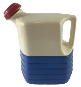 Vtg Ceramic Universal Potteries Cambridge Jug Pitcher w/Cork Lid Red White Blue - Picture 1 of 12