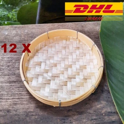 12X Wicker Bamboo Tray Threshing Basket Thai Handicraft Food Fruit Serving 4.5" - Image 1 of 4