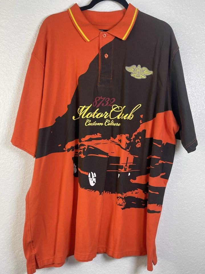 Eight 732 Shirt Men's 3XL Hip Hop Baggy Y2k 90s  Orange Motor Club Rap Shirt - Image 1 of 4