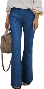 NEW Pull On Flare High Rise Medium Wash pants Blue Denim Size MED - Picture 1 of 5