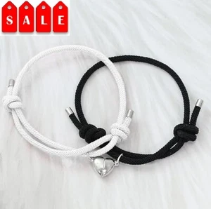 2PCS Heart Shaped Couple Bracelets Matching Chain Rope Friendship Bracelet Gifts - Picture 1 of 15