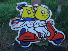 OLD VINTAGE 1950S ESSO HAPPY MOTORING PORCELAIN ENAMEL DOOR ADVERTISING SIGN 