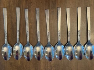 ROSE Rogers Co Stainless  Floral  8 Soup Spoons - Picture 1 of 3