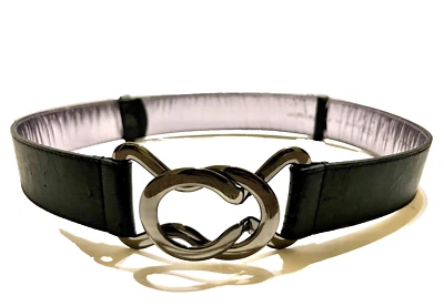 Cinto preto Nine West TAMANHO M/L bloqueio prata fivela couro sintético ajustável - Imagem 1 de 4