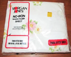 Sábana Ajustable Morgan Jones Doble Vintage Rosa Blanco Flores Nuevo de Lote Antiguo Sin Muselina de Hierro - Imagen 1 de 2