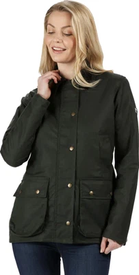 Chaqueta de cera Regatta Great Outdoor para mujer 16 impermeable caqui oscuro nueva con etiquetas dama país Foto 1 de 4